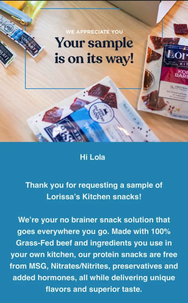 Lorissa's Kitchen Beef Stick sample Send me A Sample US