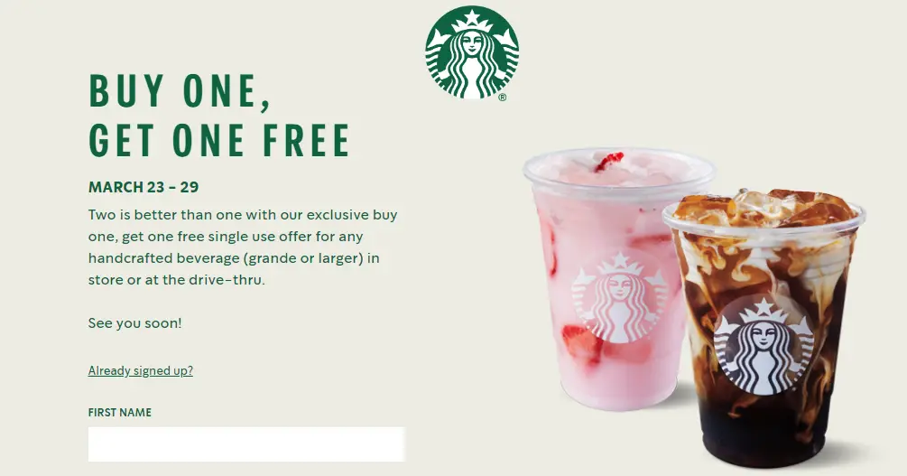 Starbucks Buy One Get One Free Canada Get me FREE Samples