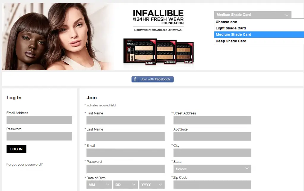 Get free l'oreal Infallible foundation samples by mail