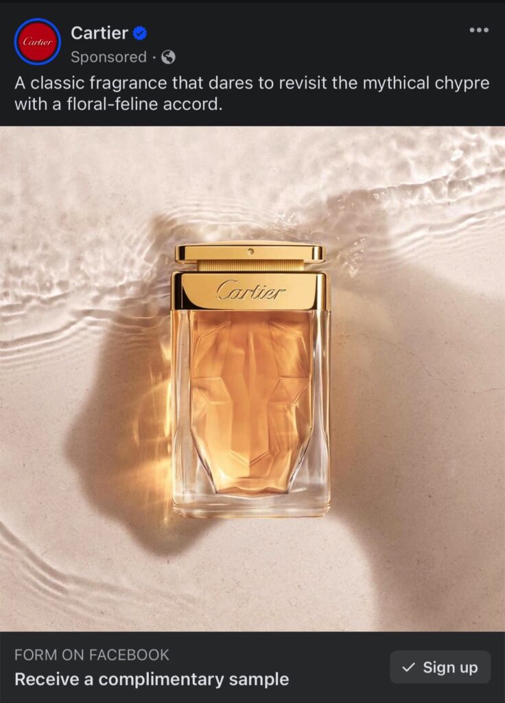 Cartier La Panthère Fragrance sample ad facebook