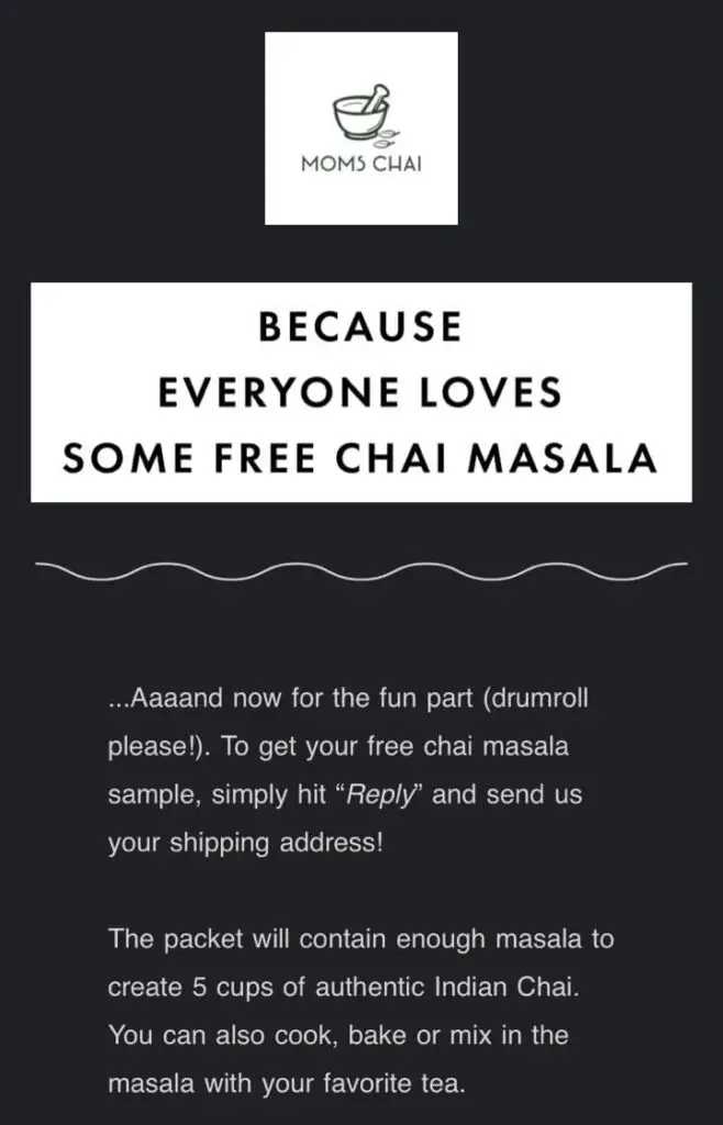 Free Chai Masala Sample from MomsChaiMasala to make Authentic Indian Chai