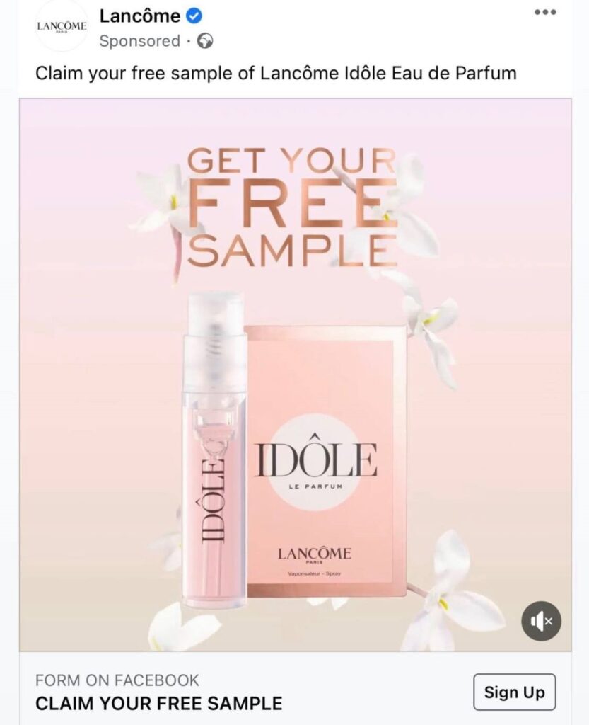FREE Lancome Idole Eau de Parfum samples through sponsored advert