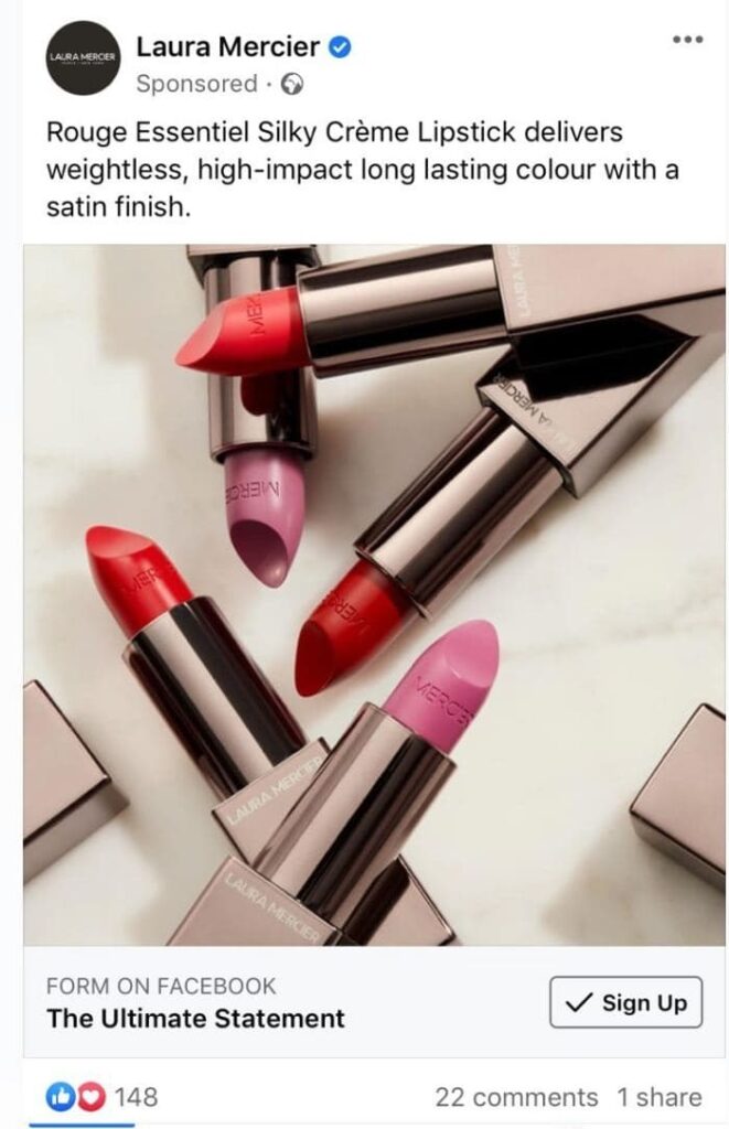 free Laura Mercier Rouge Essentiel Silky Creme Lipstick samples on Facebook