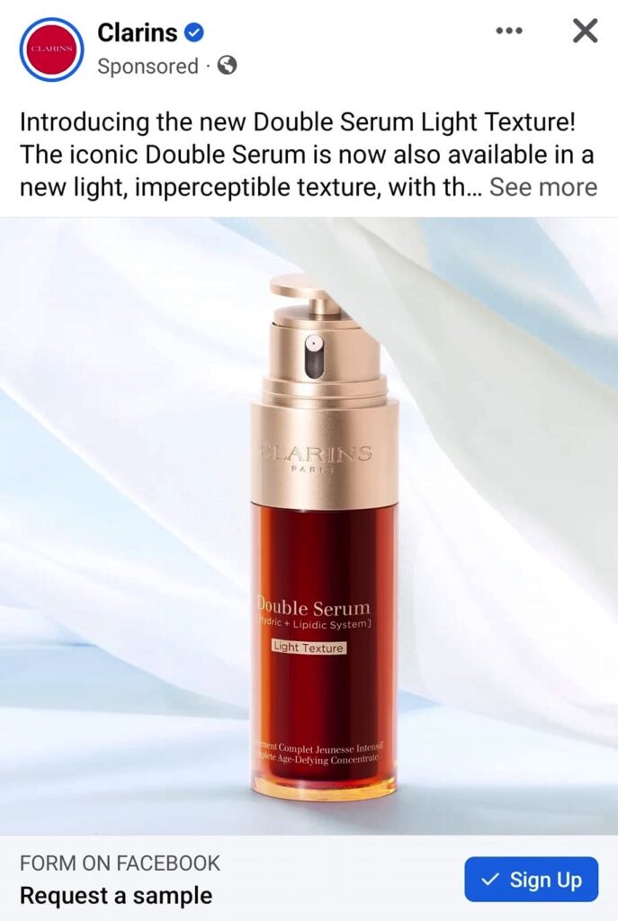 Clarins Double Serum Light Texture sample ad facebook