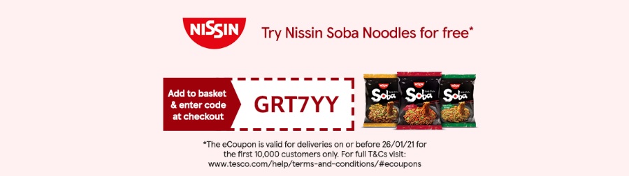 Score a free Nissin Soba Noodles pack @Tesco with code GRT7YY