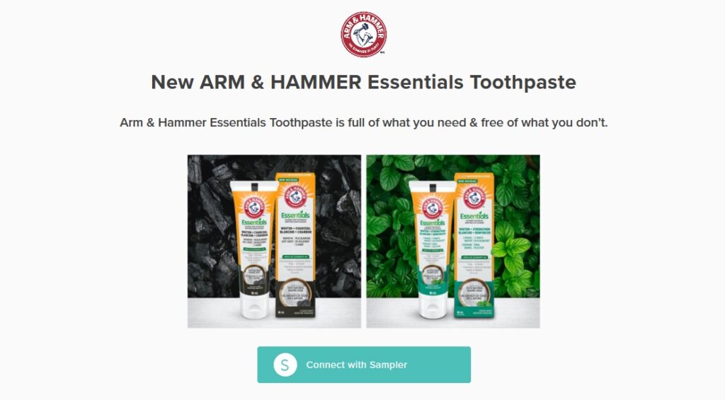 Free Arm & Hammer Toothpaste sample with Sampler