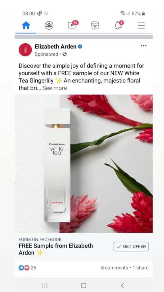 free elizabeth arden white tea sample perfume