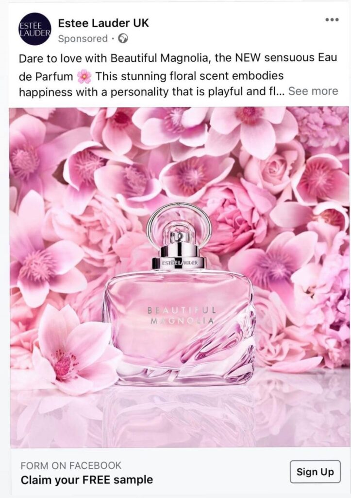 free estee lauder perfume sample beautiful mangolia perfume sample advert