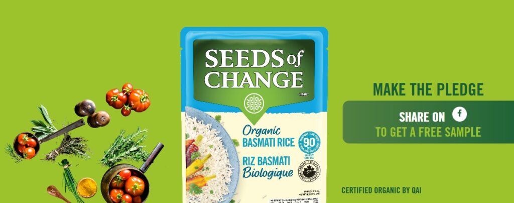 Click the link above to go to the samples page & share your pledge to score a free Seeds of Change Basmati Rice Sample