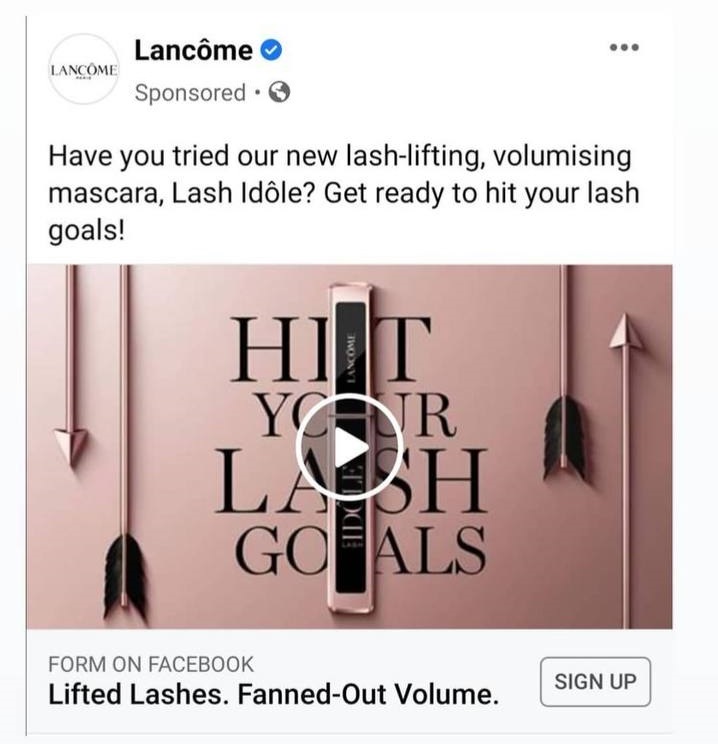 New advert offering free lancome idole mascara sample for UK residents