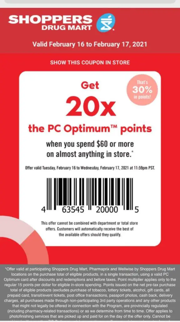 shoppers drug mart pc optimum points days coupon