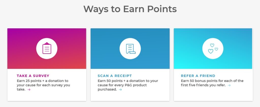 Earn P&G Rewards Points to redeem for gifts and coupons