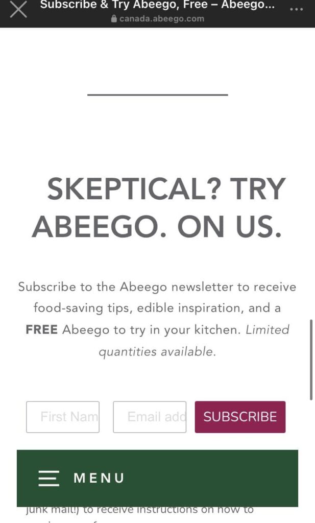 free abeego food wrap sample canada