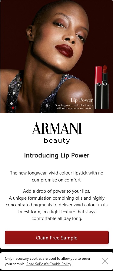free armani lipstick sample lip power SoPost