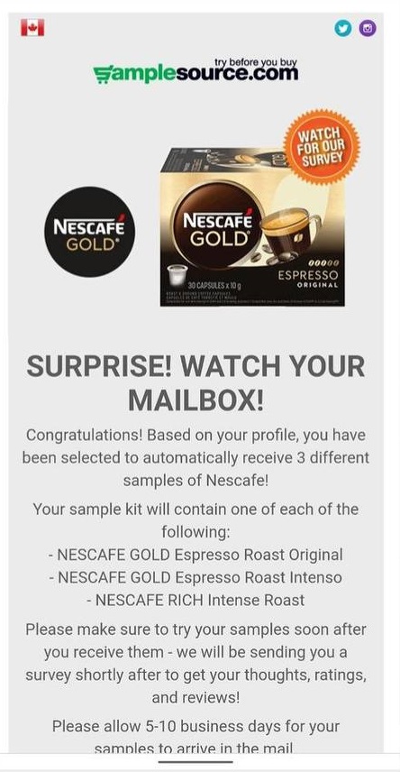 Nescafe Gold Sample Pack SampleSource CA