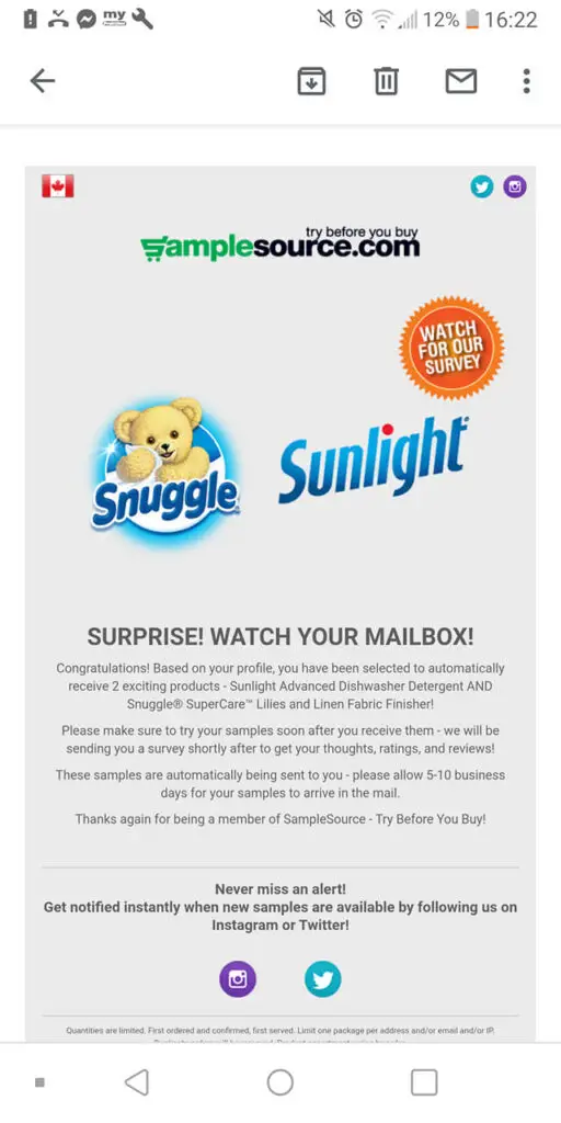 sunlight snuggle samples samplesource