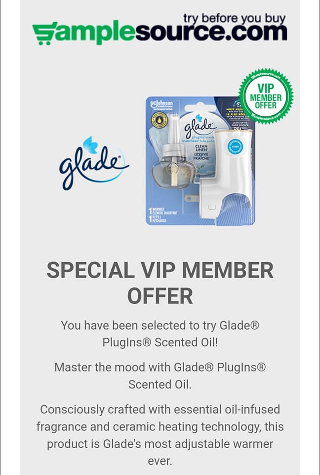 Free Glade PlugIns Scented Oil with Sample Source