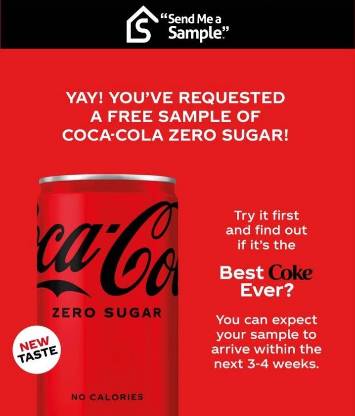 free Coca Cola Zero Sugar Drink Send Me A Sample UK