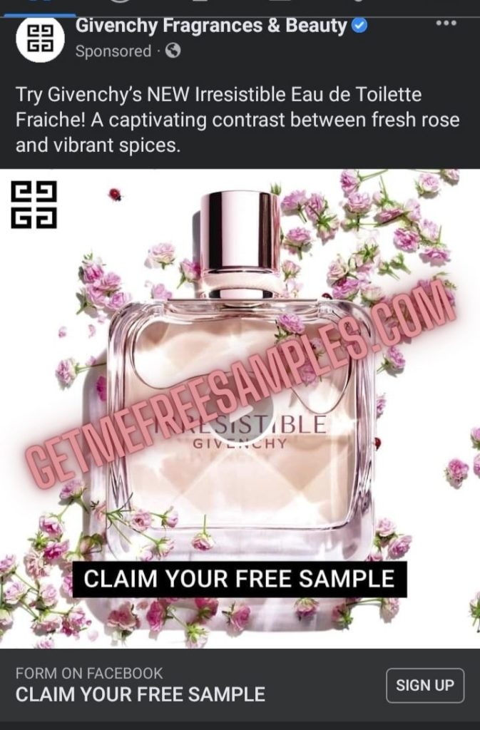 givenchy irrestible perfume sample advert facebook