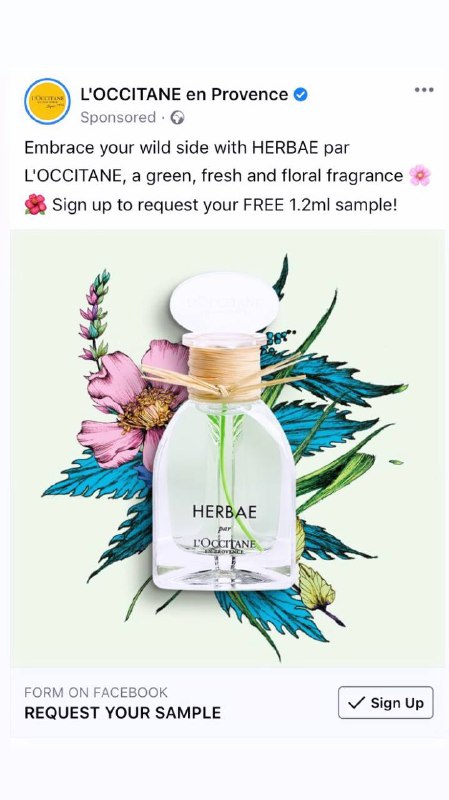 L'Occitane Herbae Fragrance sample Facebook