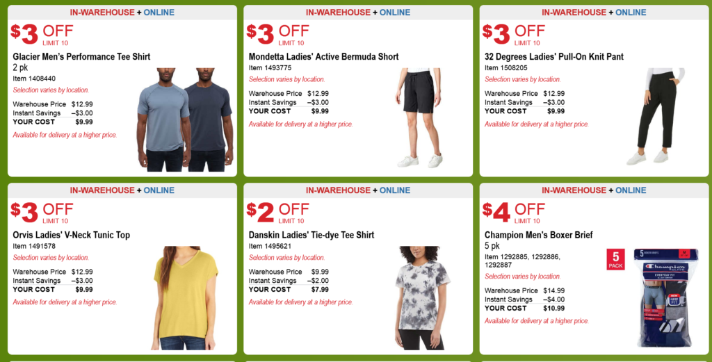 Costco discounts on Clothes and underwear July 2021