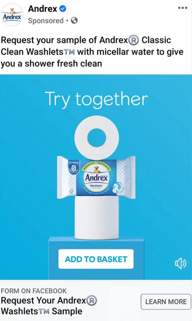 Andrex washlets sample facebook