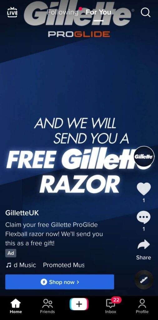 Gillette ProGlide Flexball razor sample ad tiktok