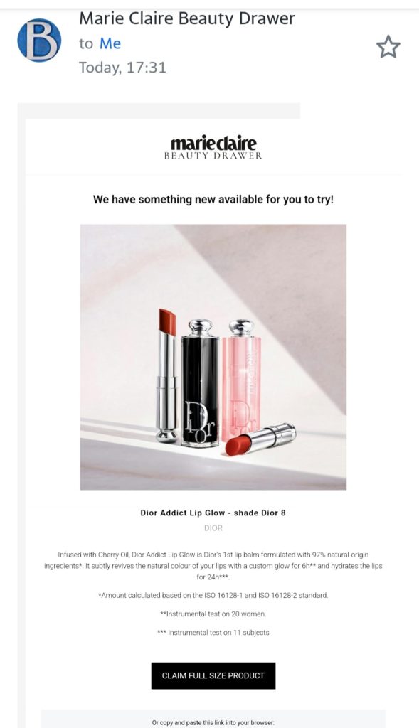 free dior addict lip glow sample marie claire