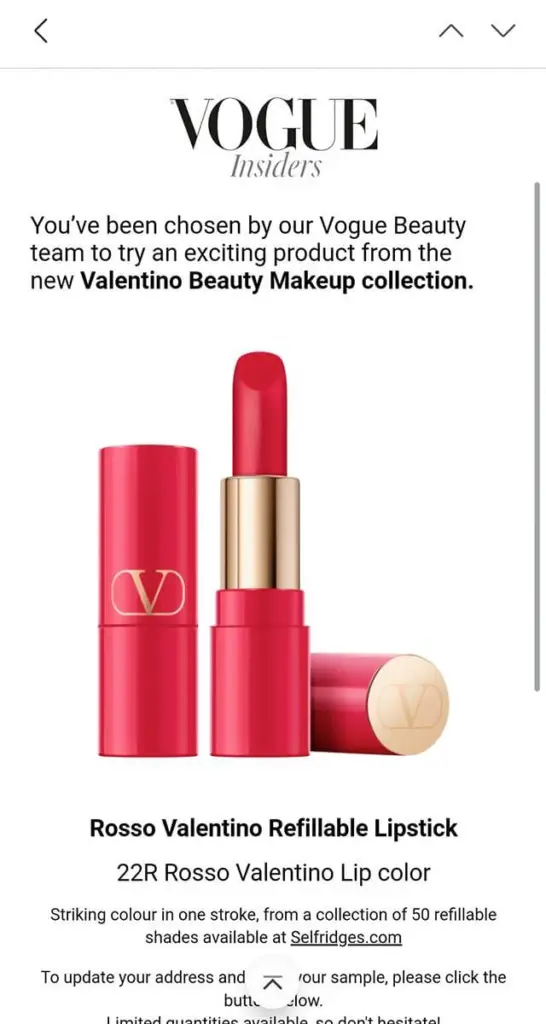 rosso valentino lipstick sample vogue