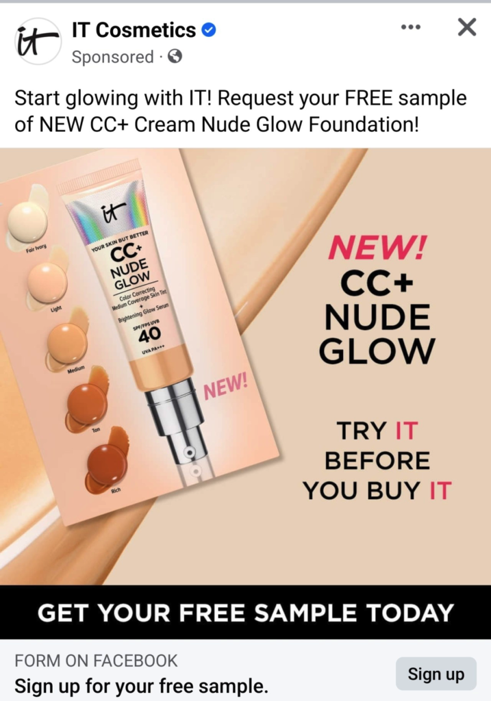 it cosmetics cc+ cream sample