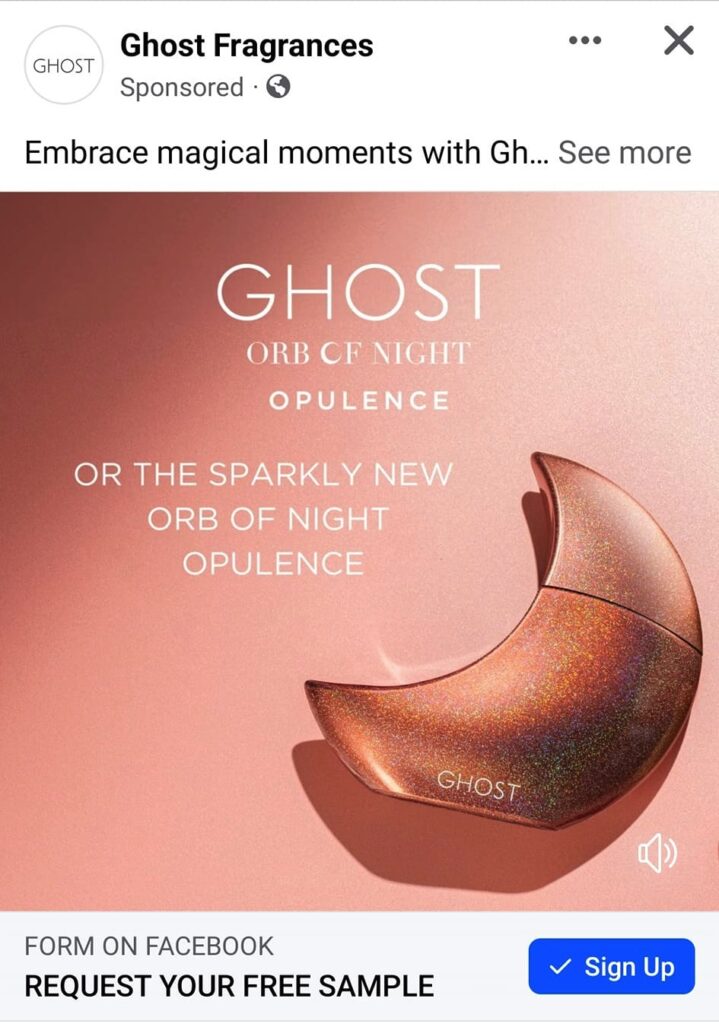 Ghost Orb of Night Perfume sample ad facebook