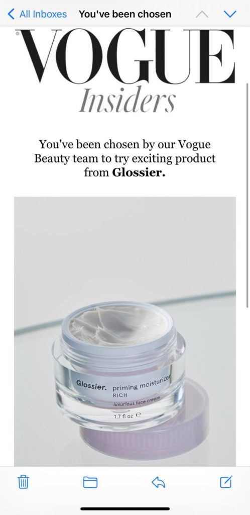 Glossier moisturizer sample vogue insiders uk