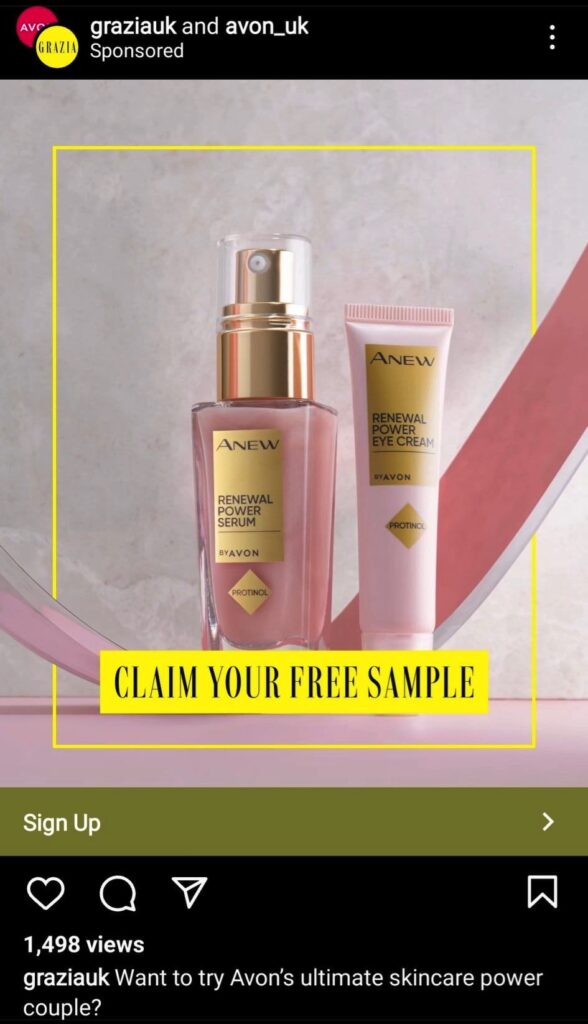 avon anew serum sample ad instagram