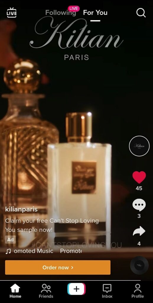 Kilian Can't Stop Loving You perfume sample ad tiktok