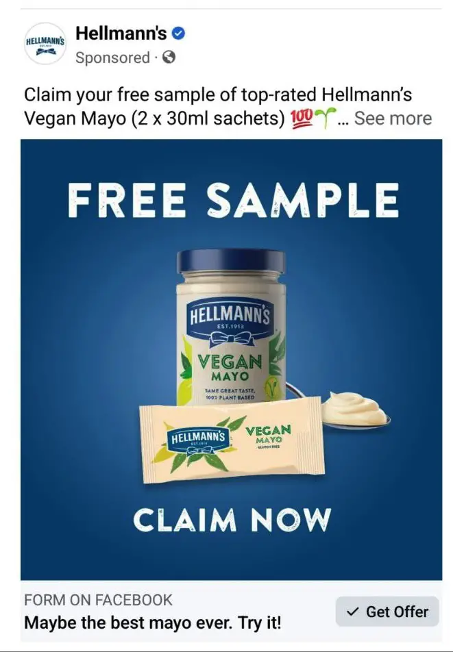 hellmanns vegan mayonnaise sample uk ad