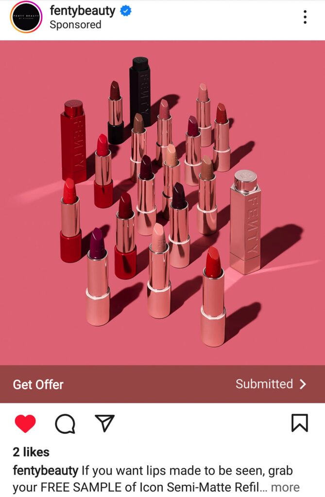 Fenty Beauty Icon Lipstick sample ad instagram