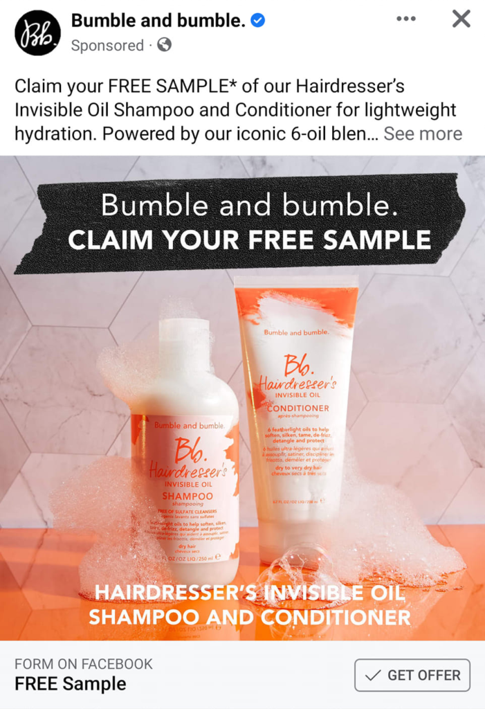 Bumble and Bumble Invisible oil Shampoo & Conditioner sample