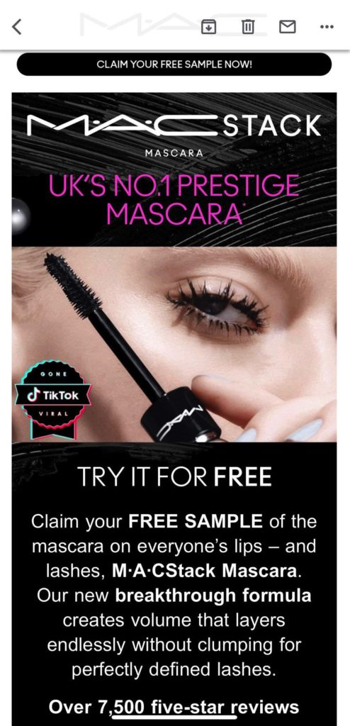 free mac macstack mascara sample email