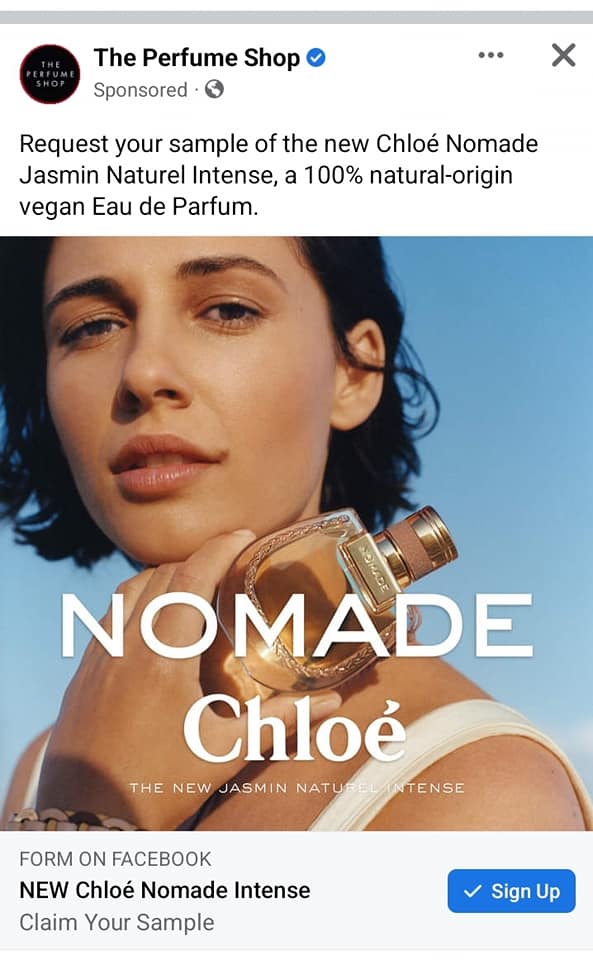 Chloe Nomade Eau de Parfum Naturelle sample ad facebook