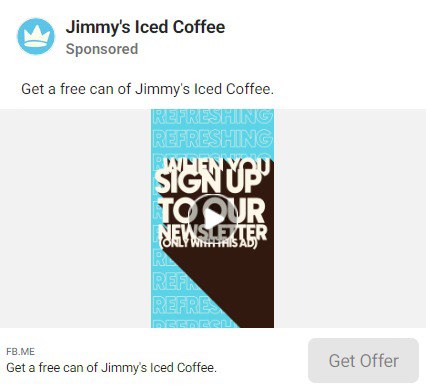Free Jimmys Iced Cofffee ad on Facebook