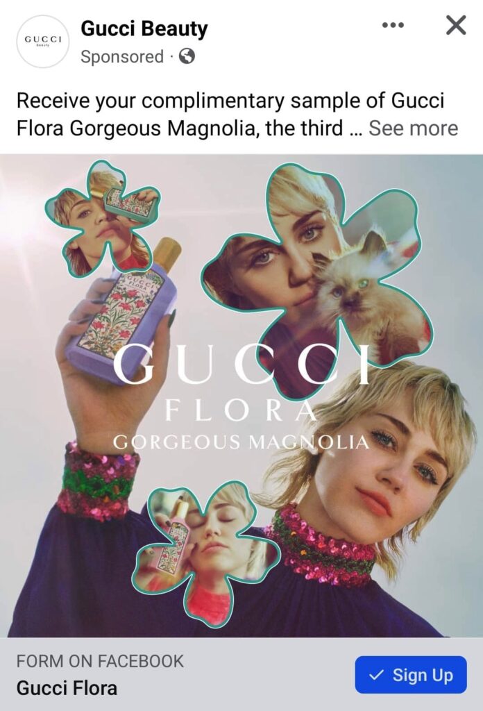 Gucci Flora sample ad facebook