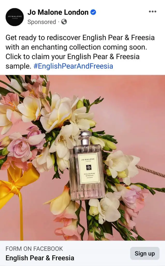 Jo Malone English Pear & Freesia cologne samples Canada