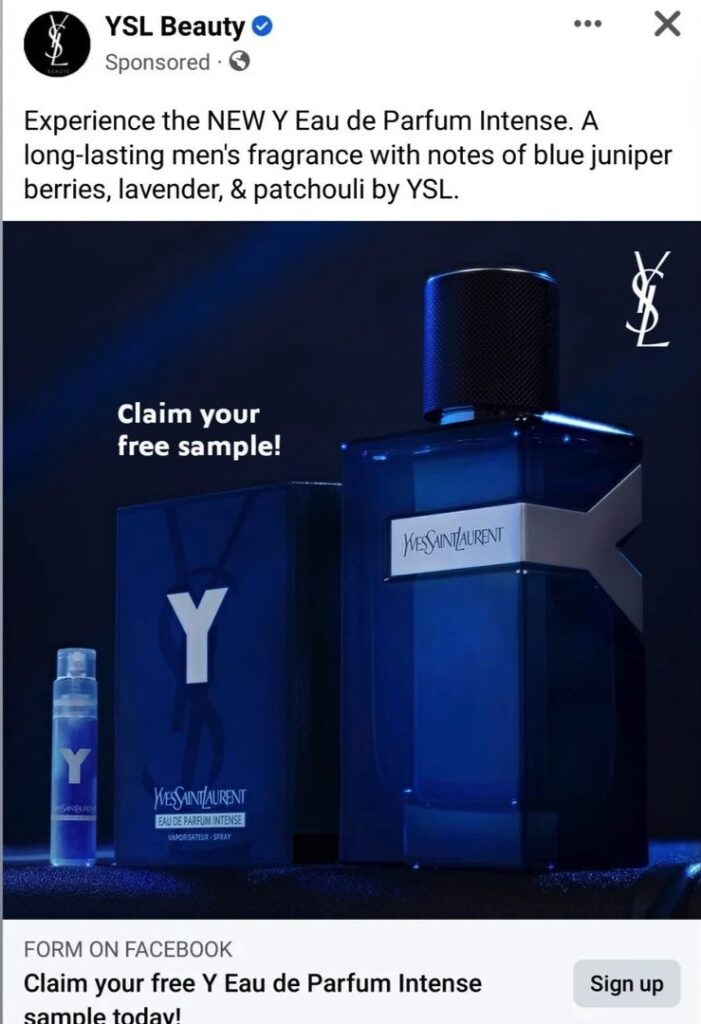 ysl y sample ad facebook