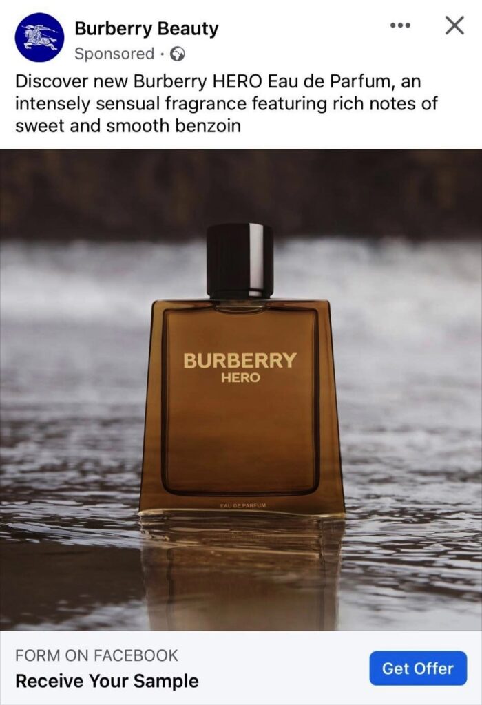 Burberry Hero sample ad facebook uk