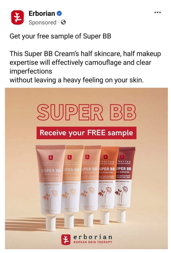 Erborian bb cream sample ad facebook