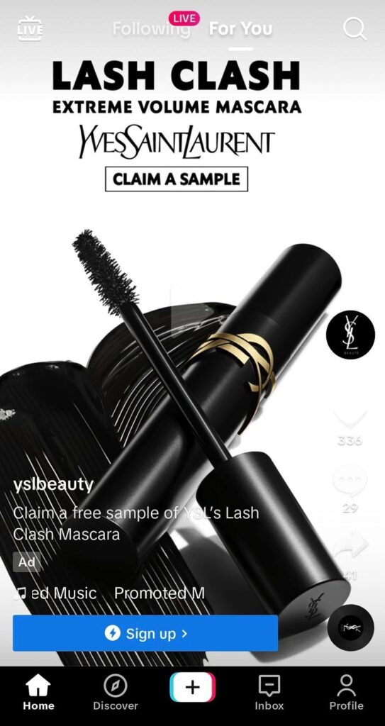 YSL Lash Clash Mascara sample ad tiktok