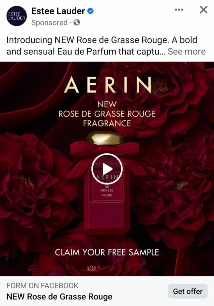 Aerin Rose de Grasse sample ad facebook