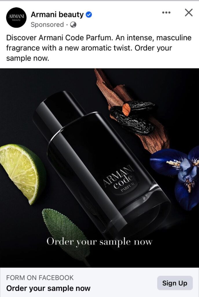 Armani Code Perfume sample ad