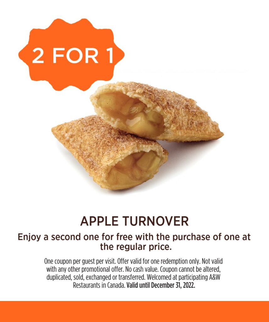 a&w coupon canada December 2022 Apple Turnover