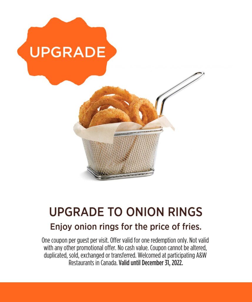 a&w coupons canada December 2022 Free Onion Rings